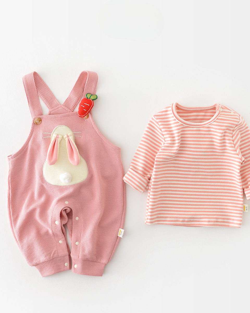 2pcs Rabbit Pattern Baby Sweatshirt Jumpsuits Set