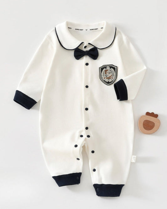 紳士用蝶ネクタイコットンベビージャンプスーツ
