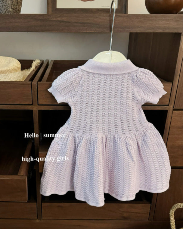 Sweet Puffy Short Sleeve Knitted Baby Girl Dress