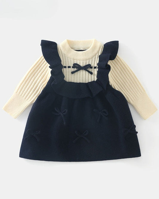 Sweet Bow Decor Ruffled Knitted Baby Dress