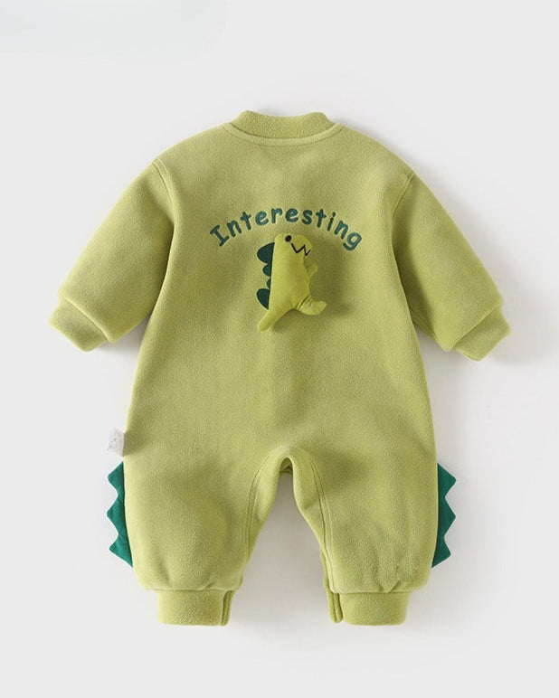 Dinosaur Pattern Fleece Long Sleeve Baby Jumpsuits