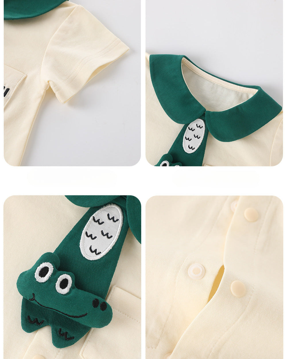 Crocodile Pattern Short Sleeve Baby Jumpsuits Hat Bag