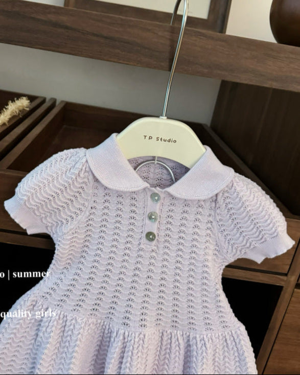 Sweet Puffy Short Sleeve Knitted Baby Girl Dress
