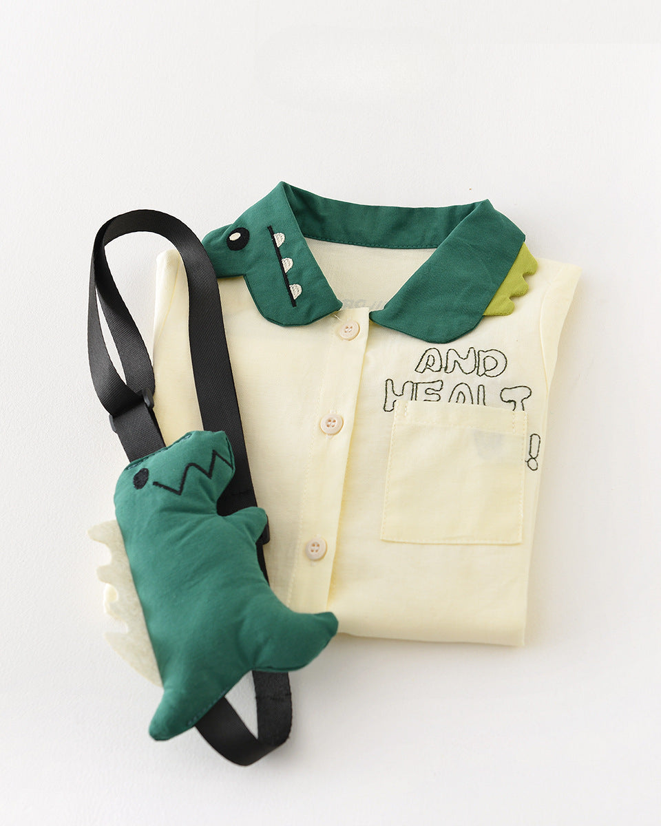 Dinosaur Collar Short Sleeve Baby Jumpsuits with Bag