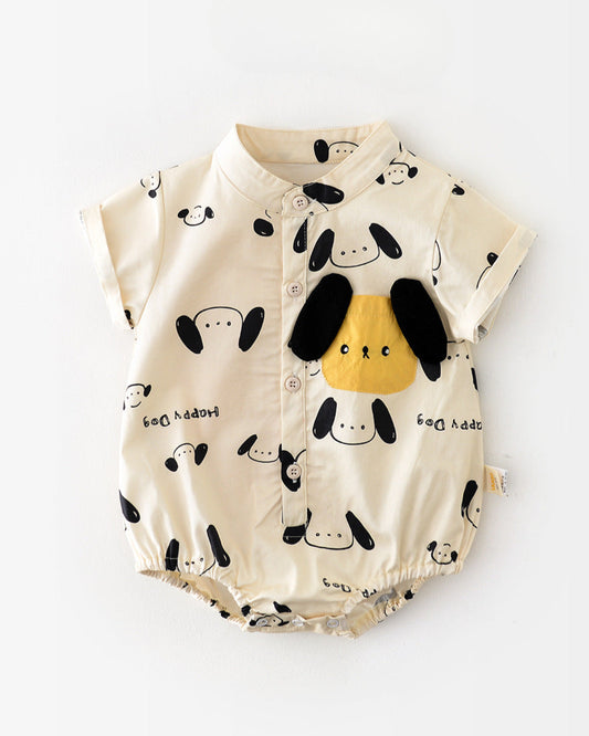 犬柄ベビー半袖シャツロンパース