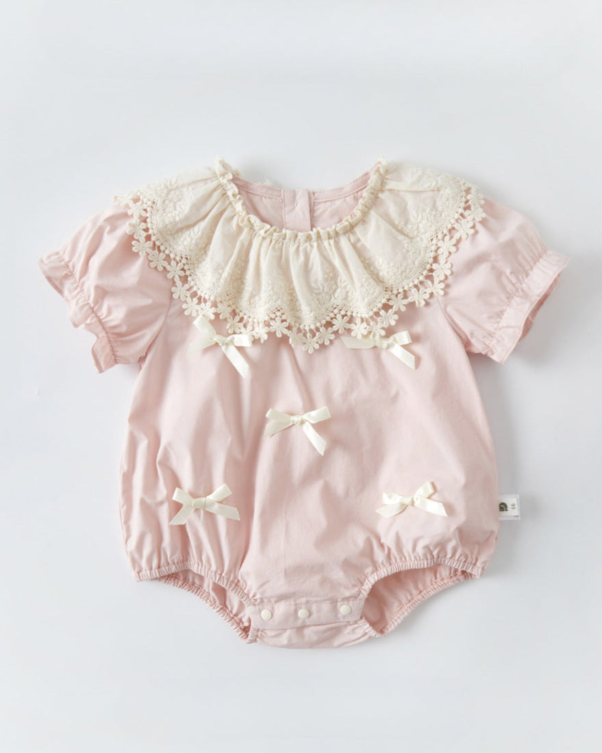 Sweet Lace Bow Decor Baby Short Sleeve Romper