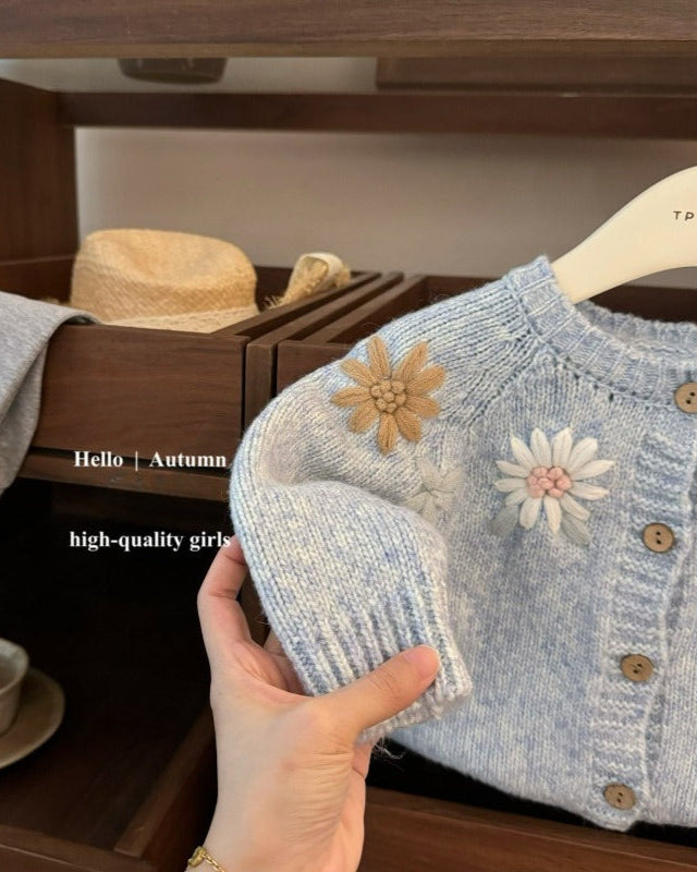 Daisy Flower Decor Plaid Bow Baby Girl Sweater Pants