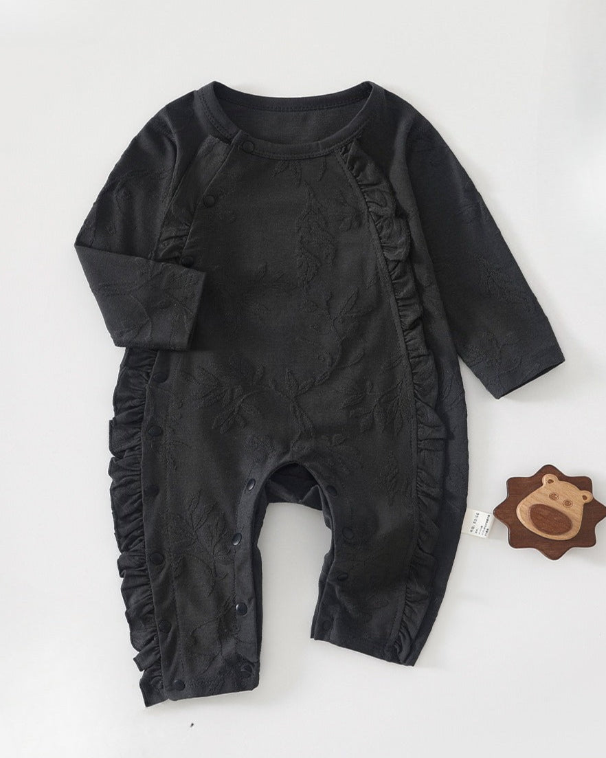 Leaf Pattern Ruffled Design Baby Jumpsuits