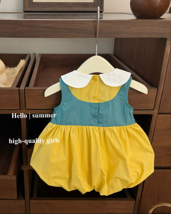 Fries Decor Color Block Sleeveless Baby Girl Dress