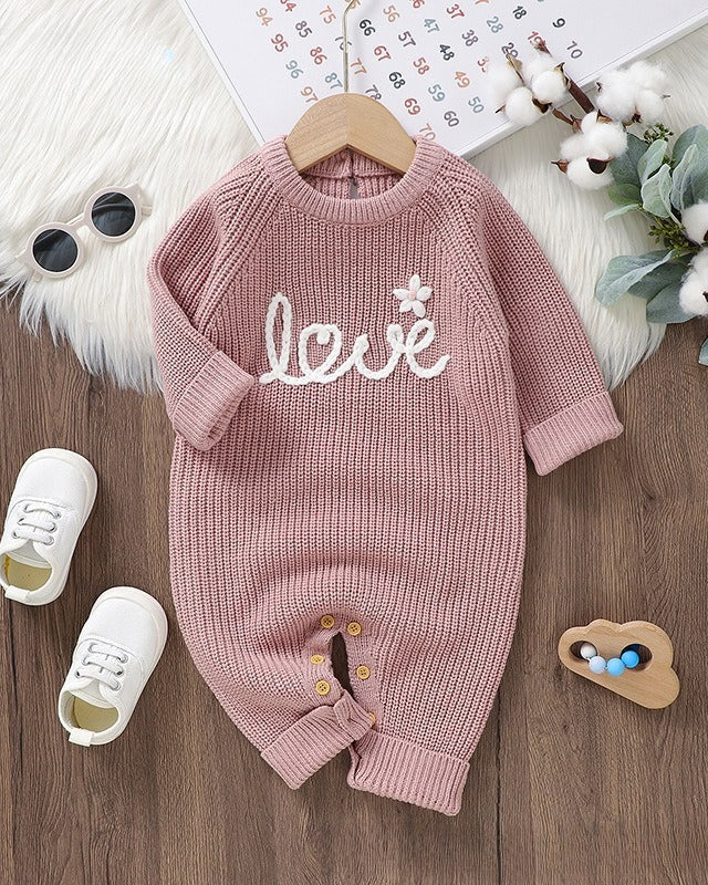 Love Letter Crochet Knitted Long Sleeve Baby Jumpsuits