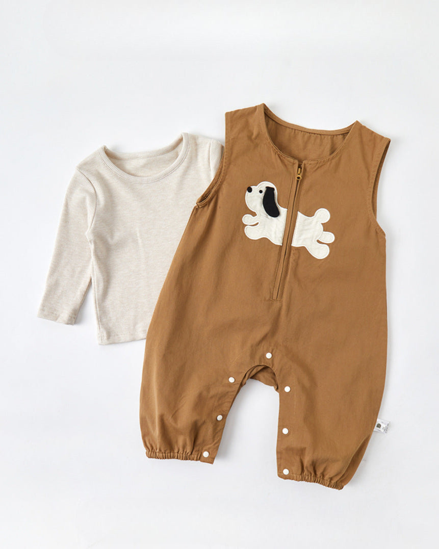 Dog Pattern Zipped Baby Jumpsuits Sweatshirt Set