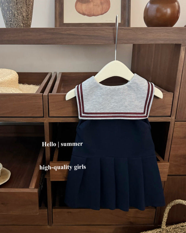 Sweet Navy Sport Style Sleeveless Baby Girl Dress