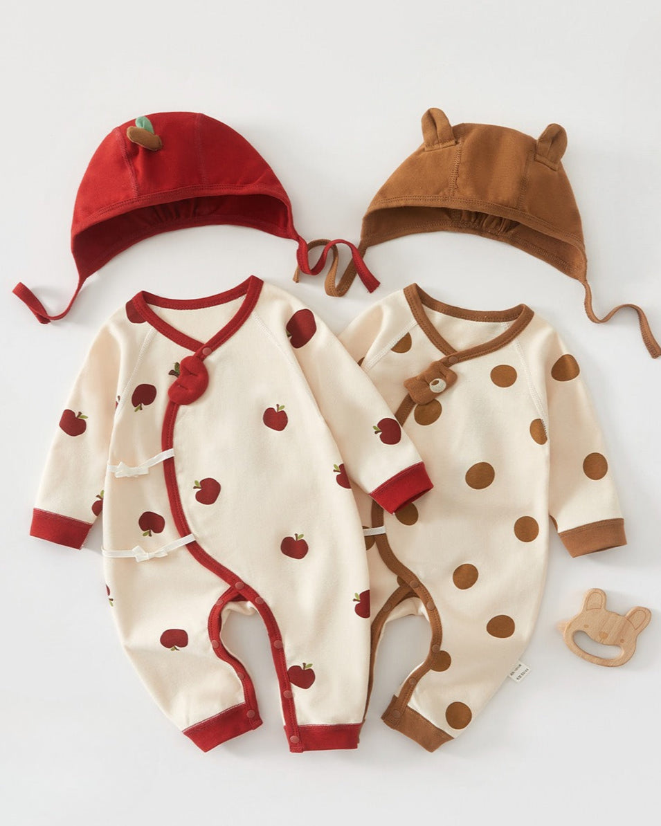 Apple Bear Pattern Baby Cotton Jumpsuits&Hat