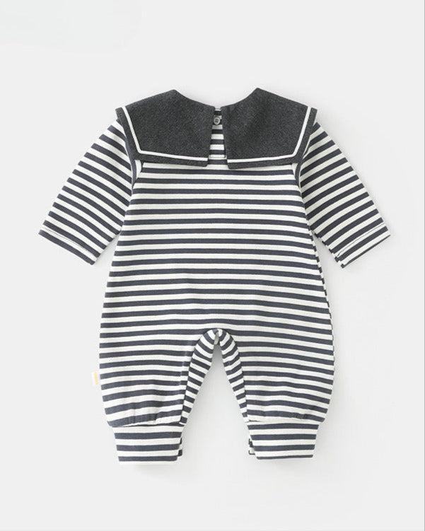 Striped Square Collar Long Sleeve Baby Jumpsuits