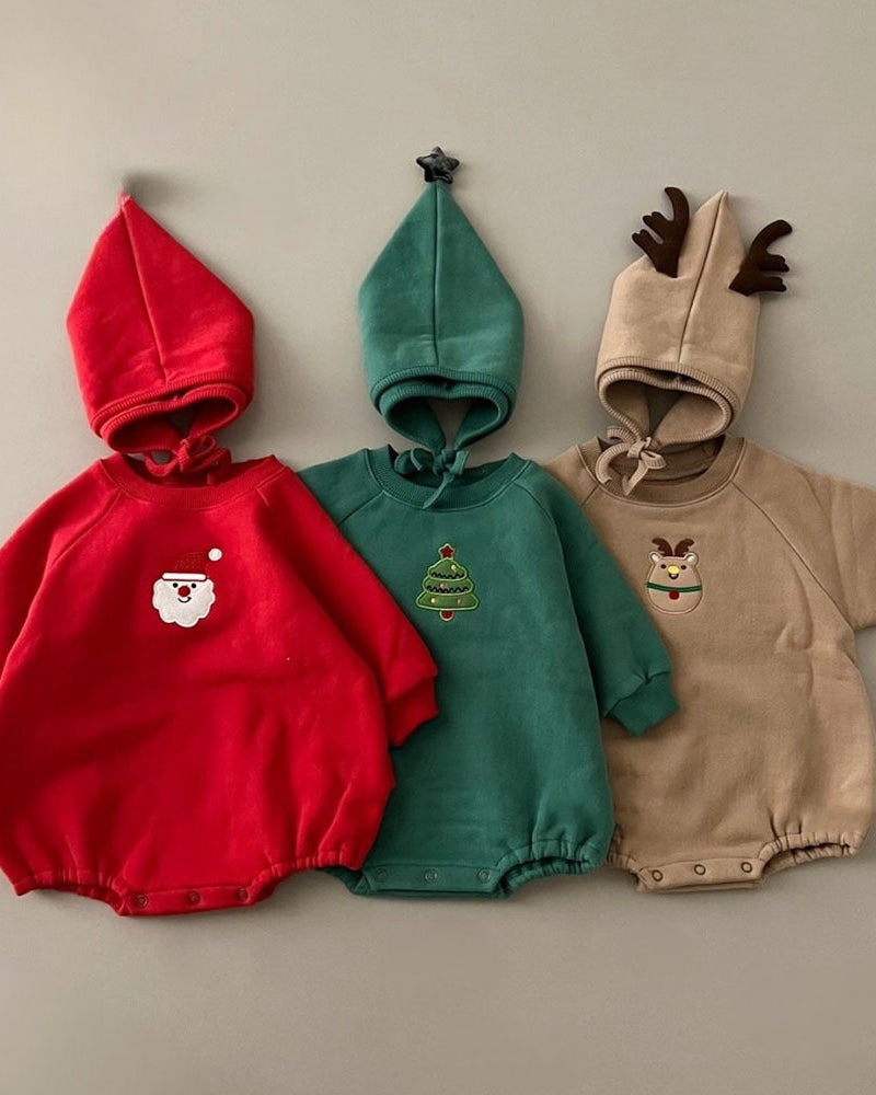 Christmas Solid Color Fleece Baby Romper with Hat