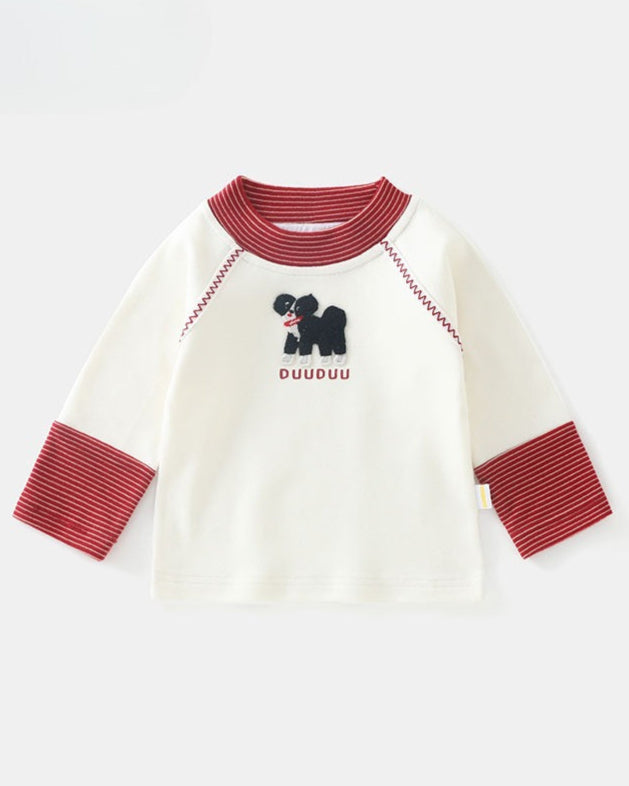 Puppy Striped Color Block Long Sleeve Baby T-shirt
