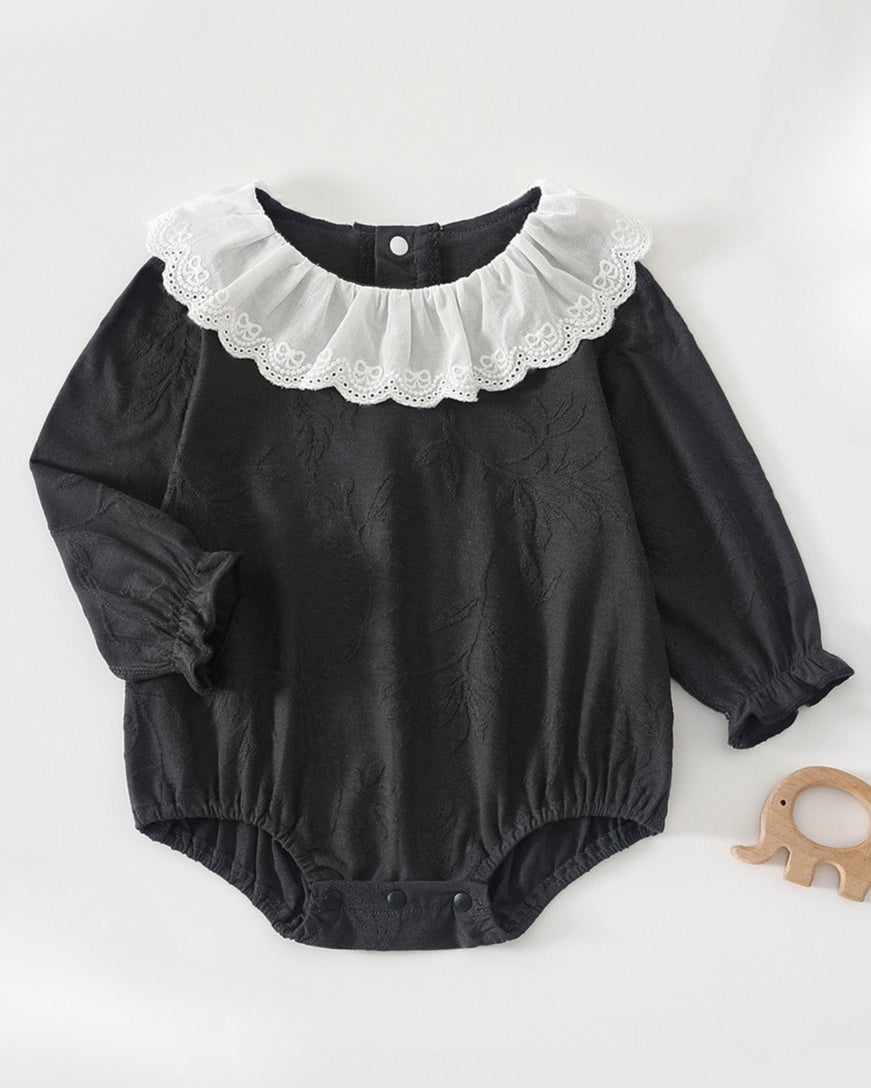 Lace Collar Leaf Pattern Long Sleeve Baby Romper