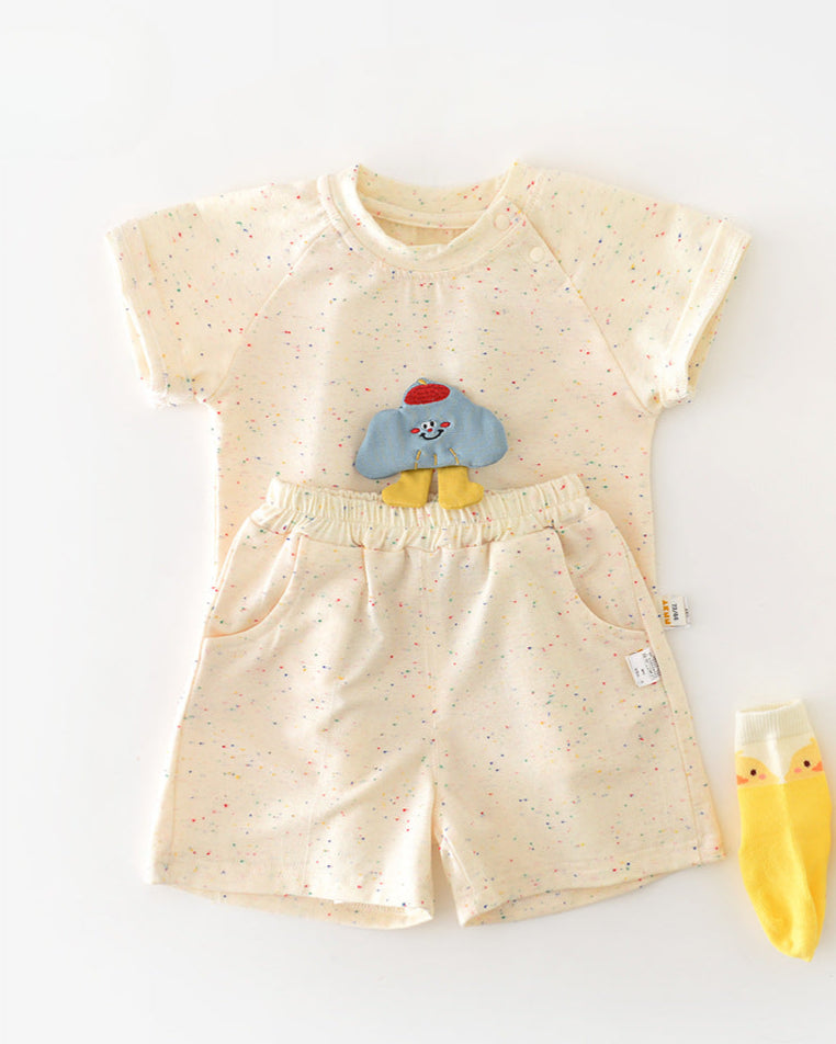 2pcs Colorful Dot Cloud Decor Baby Tee&Pants Set