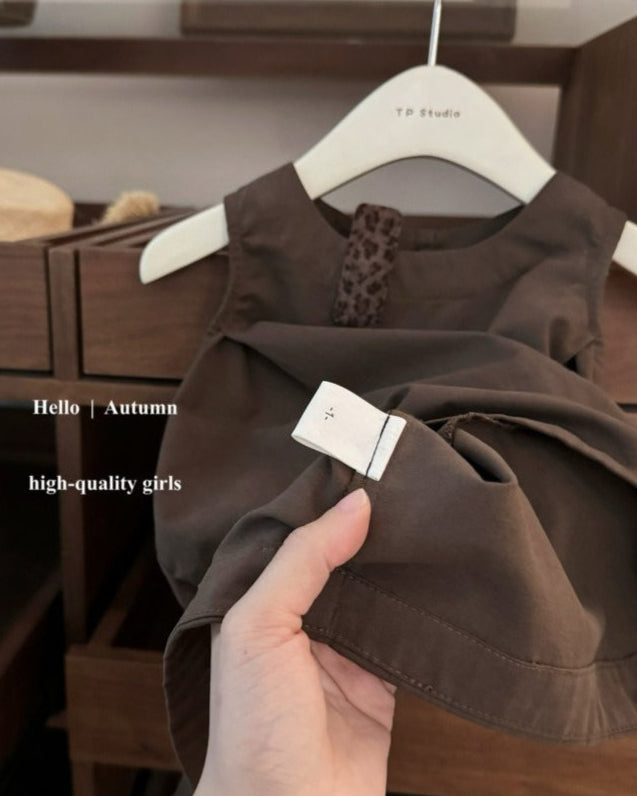 Khaki Sweet Puffy Baby Girl Dress Pullover Set