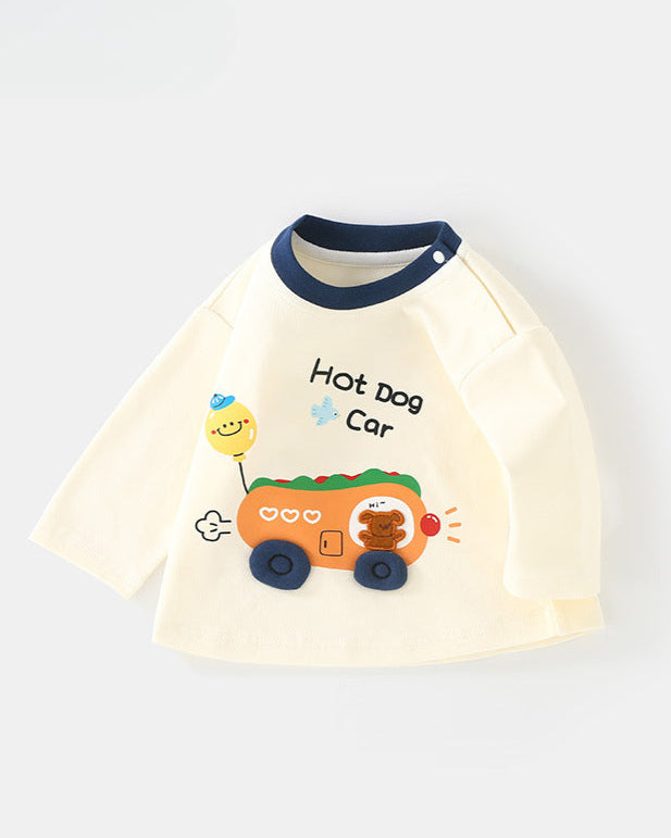 Hot Dog Car Printed Baby Long Sleeve Top