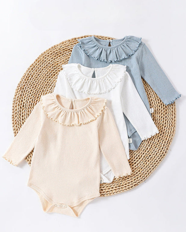 Sweet Ruffled Collar Solid Color Baby Romper