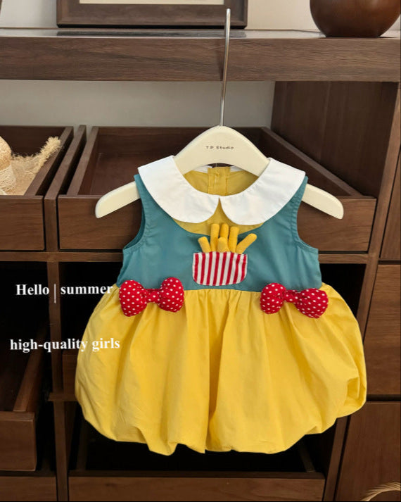 Fries Decor Color Block Sleeveless Baby Girl Dress