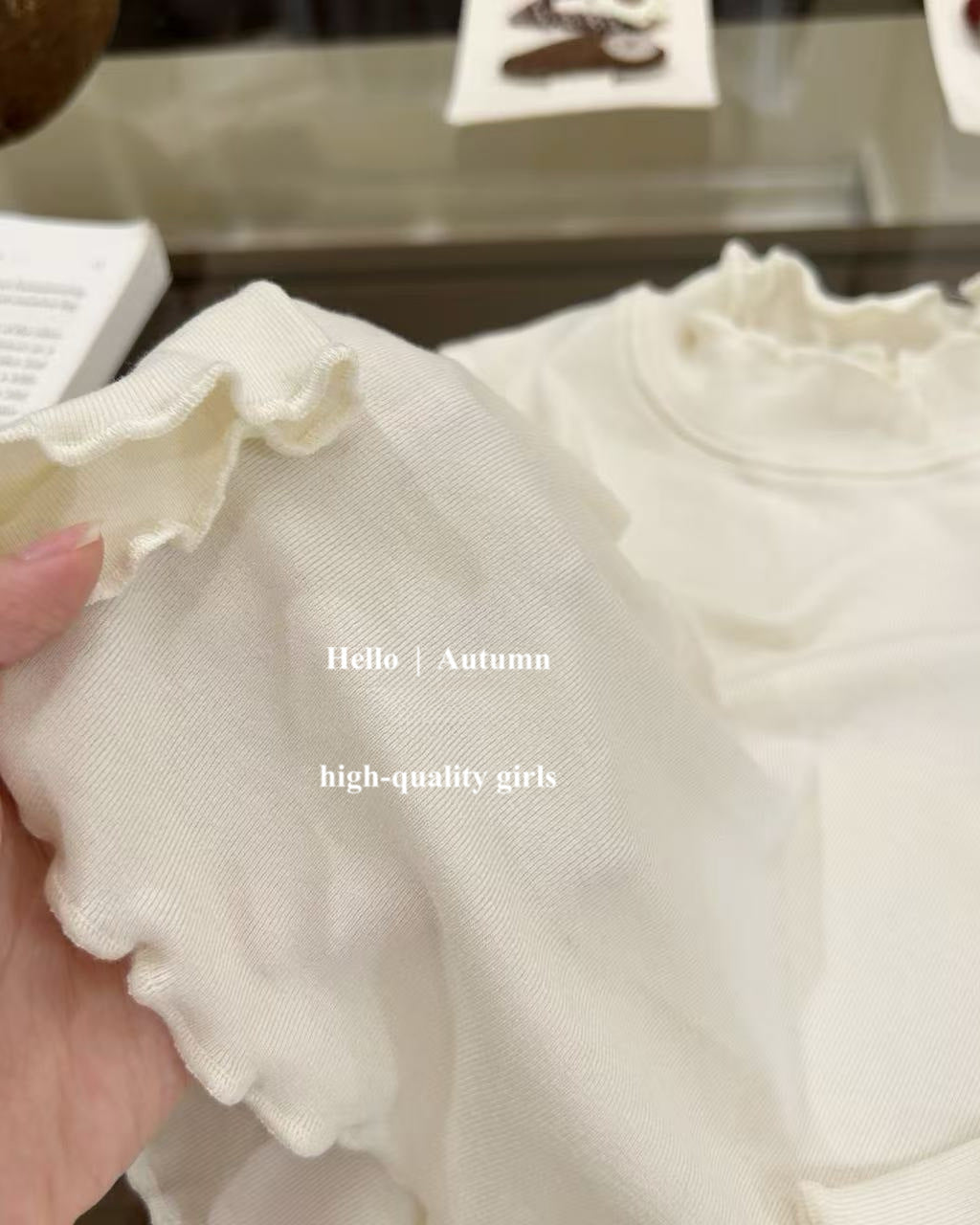 Soft Cotton Solid Color Baby Girl Long Sleeve Shirt