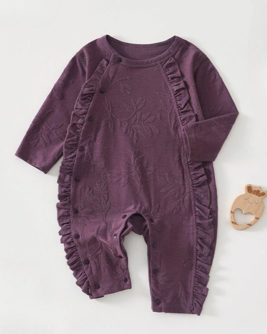 Leaf Pattern Ruffled Design Baby Jumpsuits