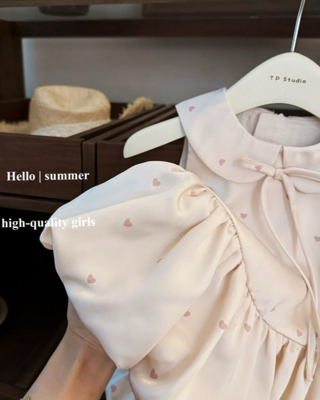 Sweet Heart Bow Satin Baby Girl Puffy Dress