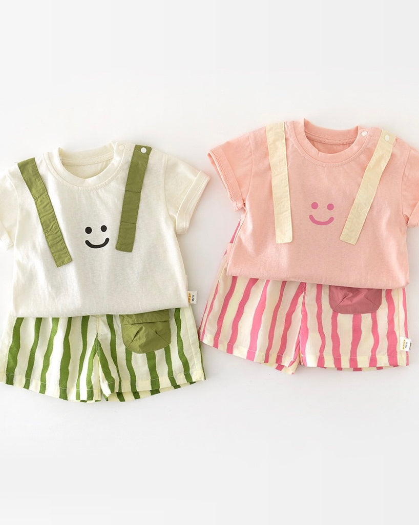 Casual Striped Pocket Design Baby Short Pants/Set