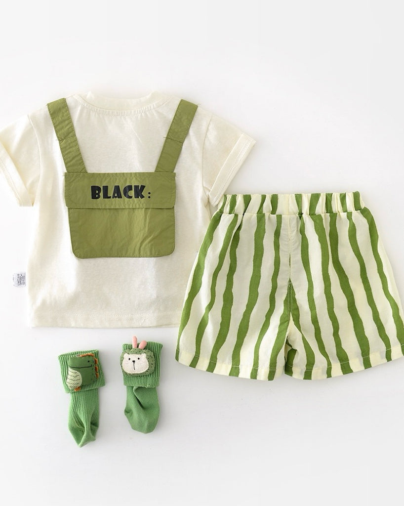 Casual Striped Pocket Design Baby Short Pants/Set