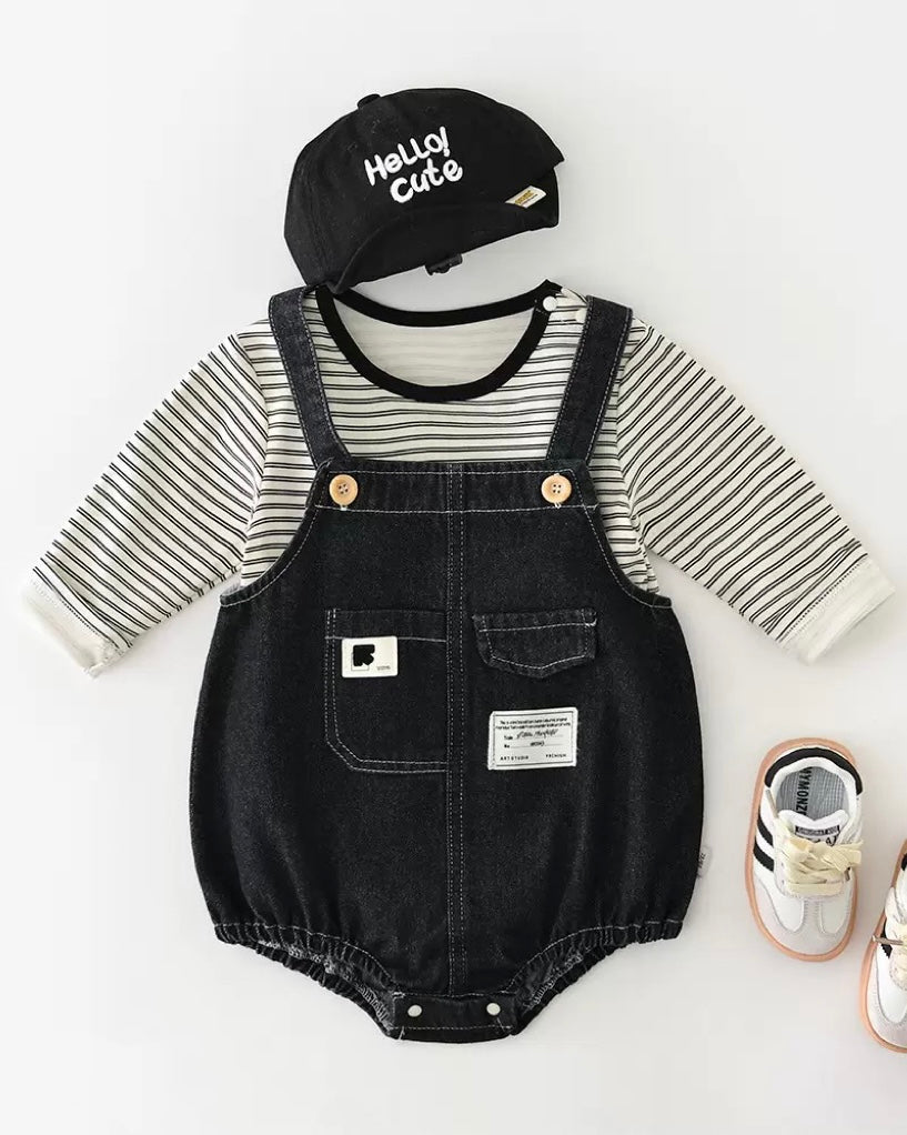 Solid Color Buttoned Denim Baby Overalls