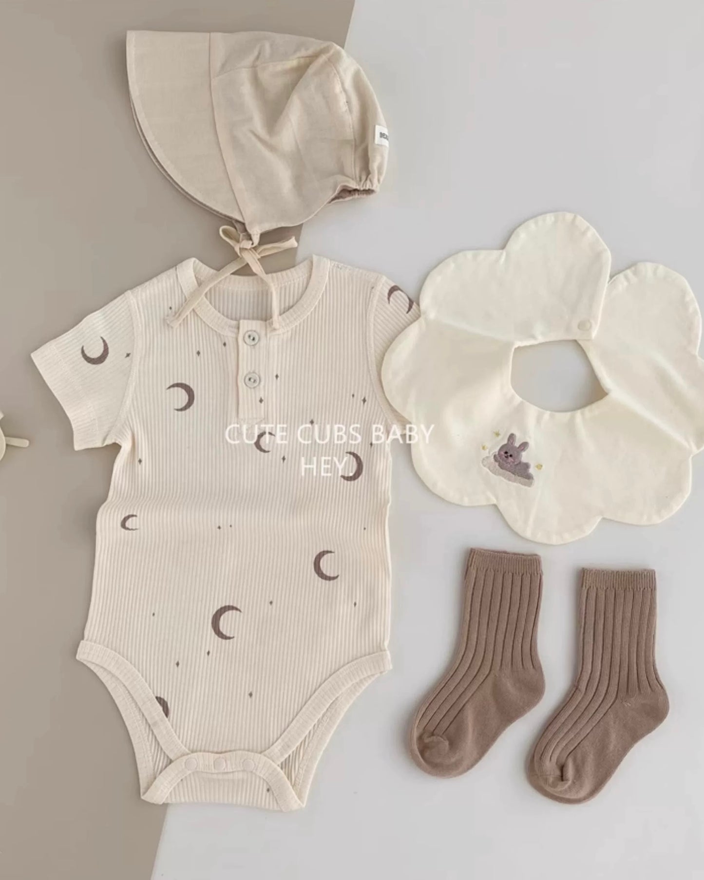 Modal Soft Short Sleeve Moon Baby Romper Set