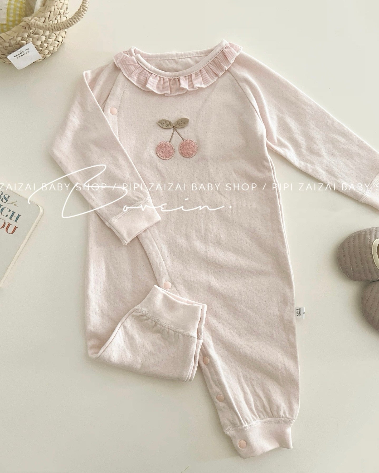 Cherry Printed Cotton Baby Jumpsuits/Romper/Jacket