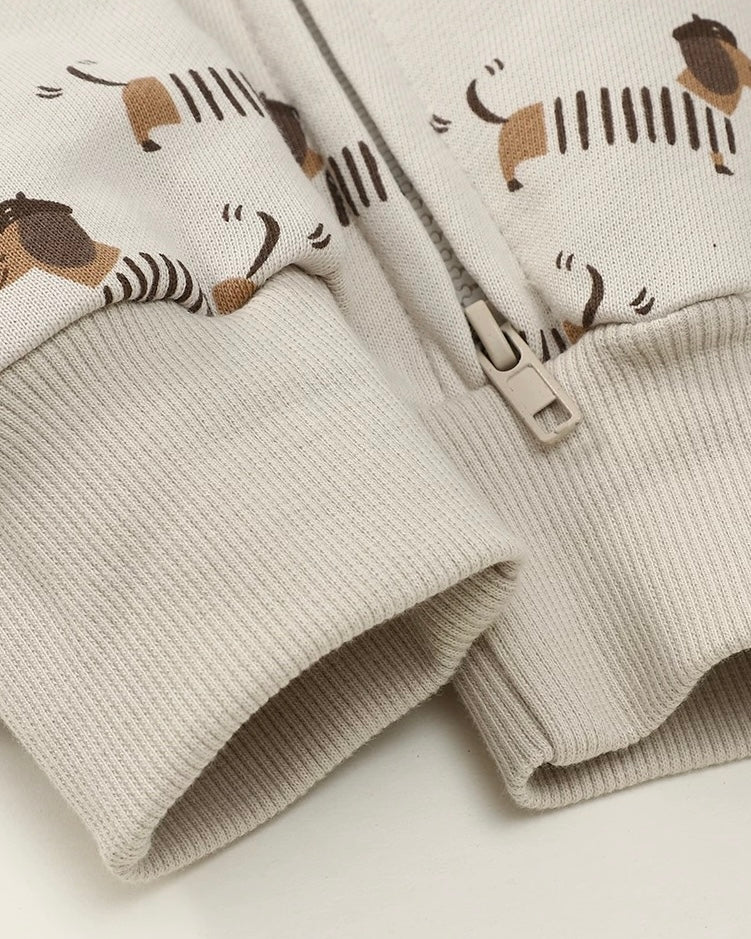 Dachshund Printed Zipped Long Sleeve Baby Jumpsuits