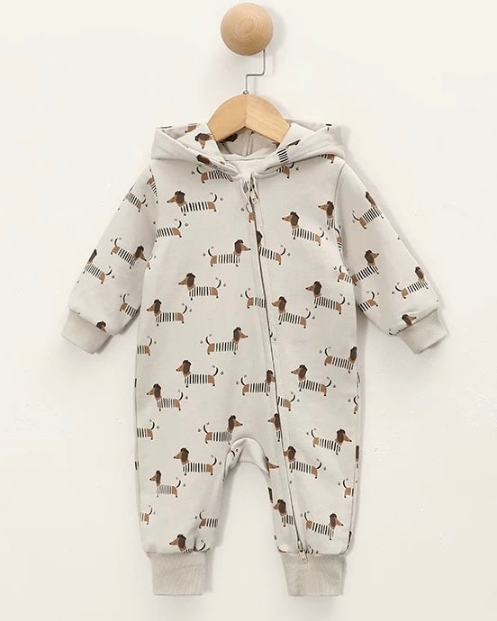 Dachshund Printed Zipped Long Sleeve Baby Jumpsuits
