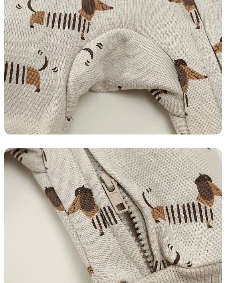 Dachshund Printed Zipped Long Sleeve Baby Jumpsuits