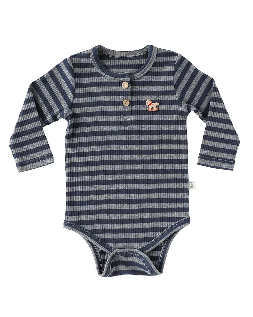 Modal Cotton Striped Long Sleeve Baby Jumpsuits Romper Pants