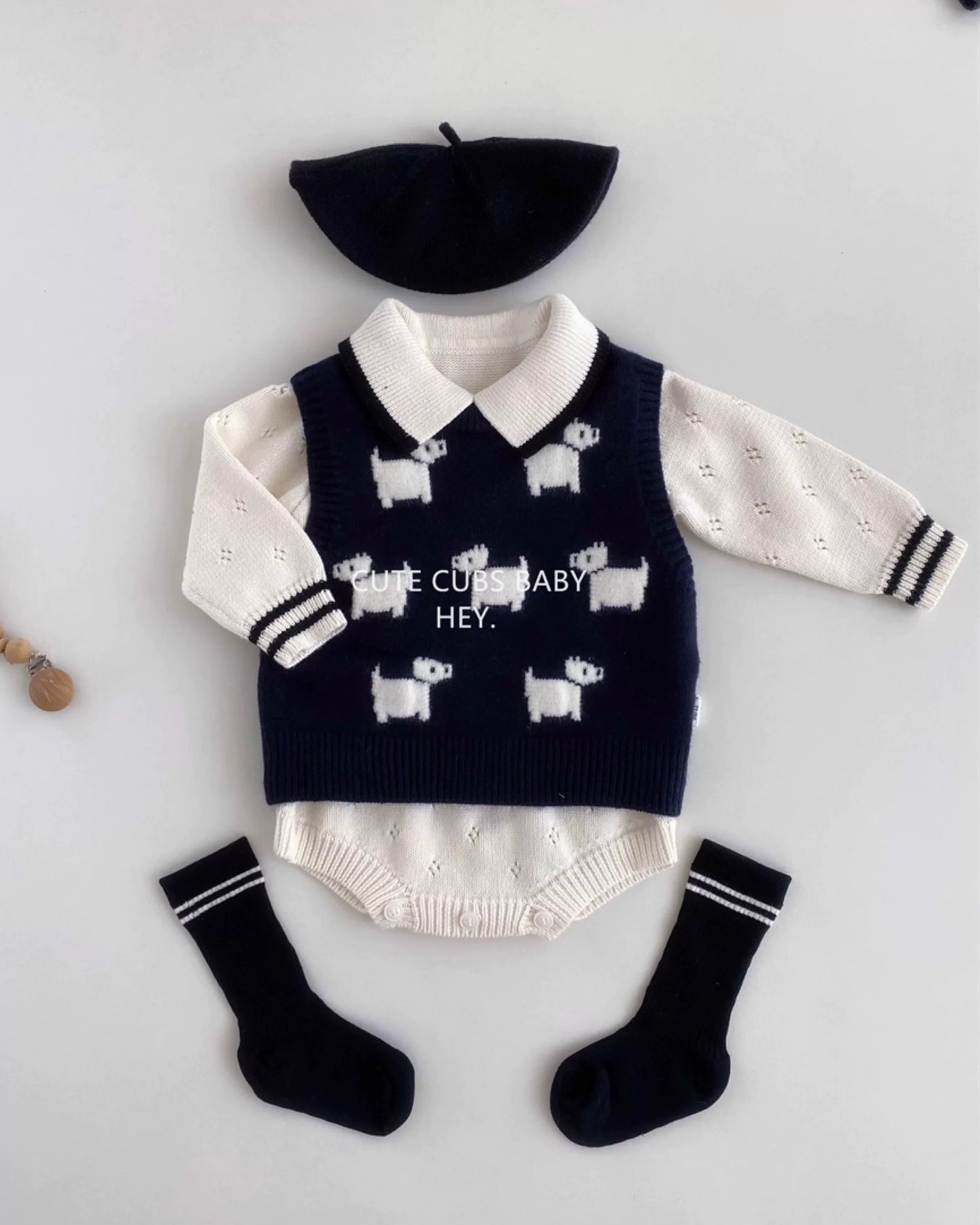 Casual Knitted Buttoned Long Sleeve Baby Jumpsuits/Romper