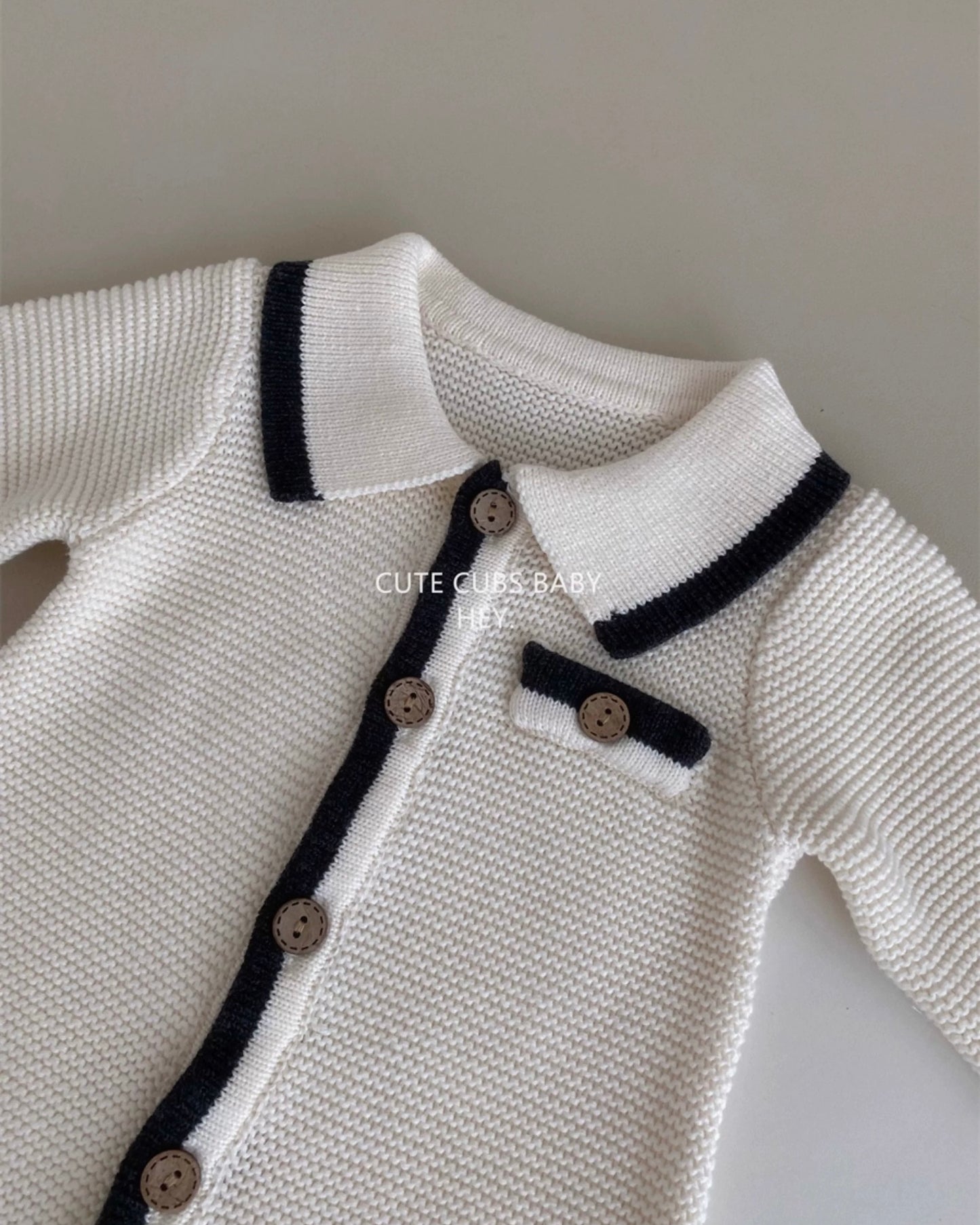 Casual Knitted Buttoned Long Sleeve Baby Jumpsuits/Romper