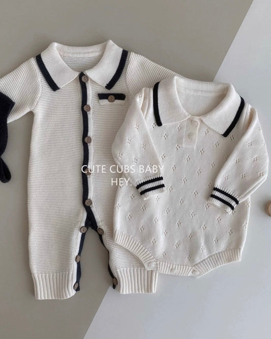 Casual Knitted Buttoned Long Sleeve Baby Jumpsuits/Romper