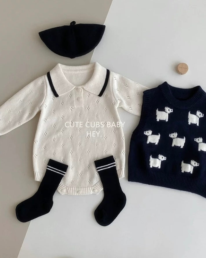 Casual Knitted Buttoned Long Sleeve Baby Jumpsuits/Romper