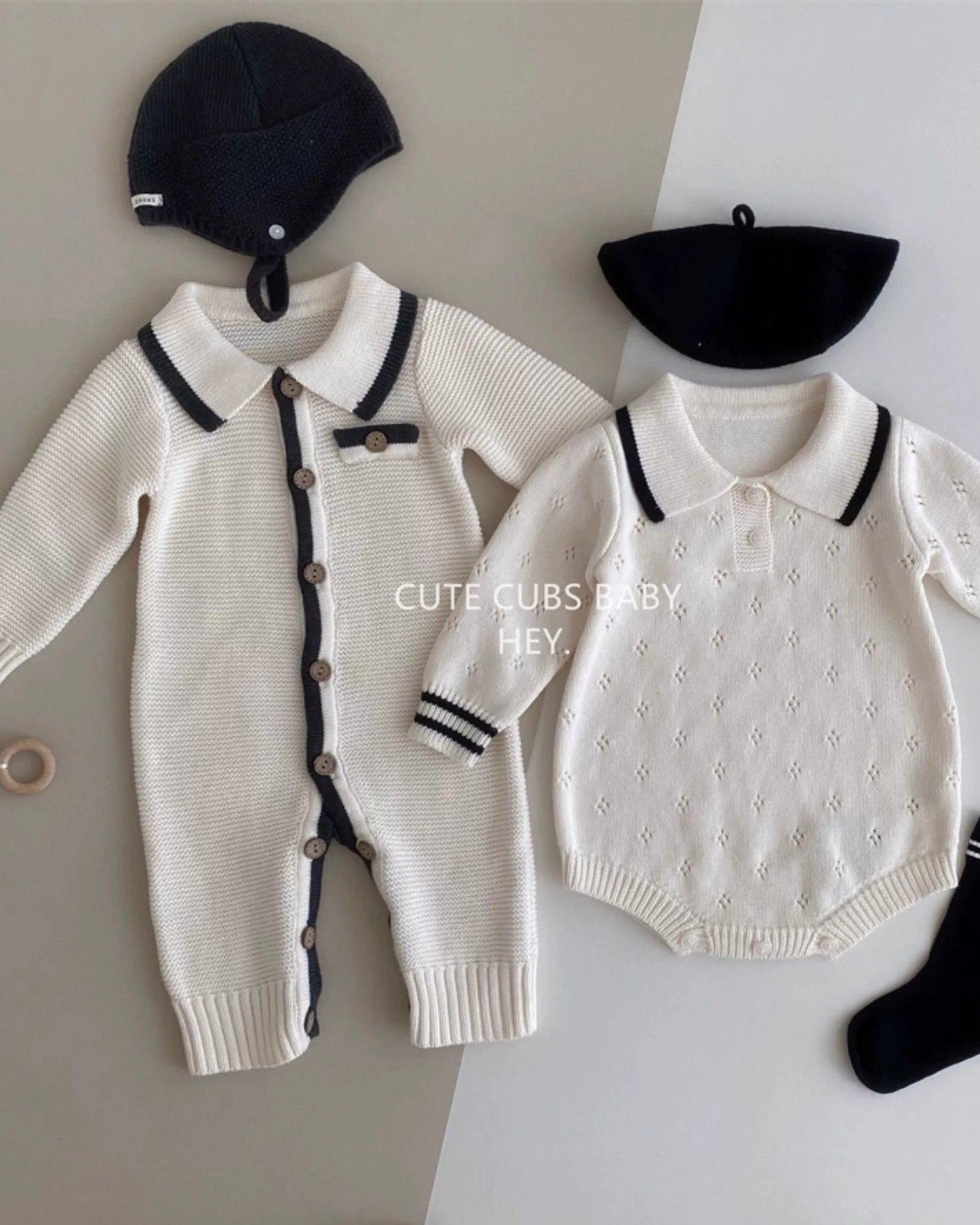 Casual Knitted Buttoned Long Sleeve Baby Jumpsuits/Romper