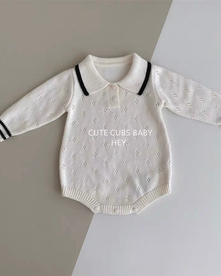 Casual Knitted Buttoned Long Sleeve Baby Jumpsuits/Romper