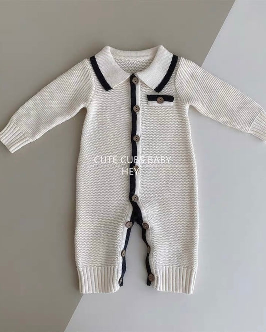Casual Knitted Buttoned Long Sleeve Baby Jumpsuits/Romper
