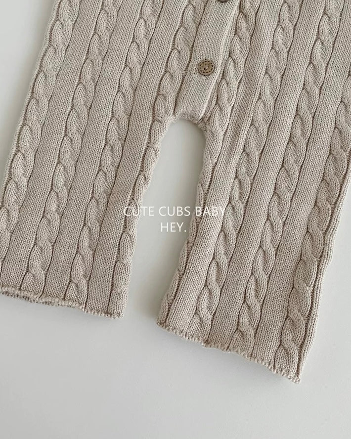 Casual Solid Color Cable-Knit Baby Jumpsuits Hat
