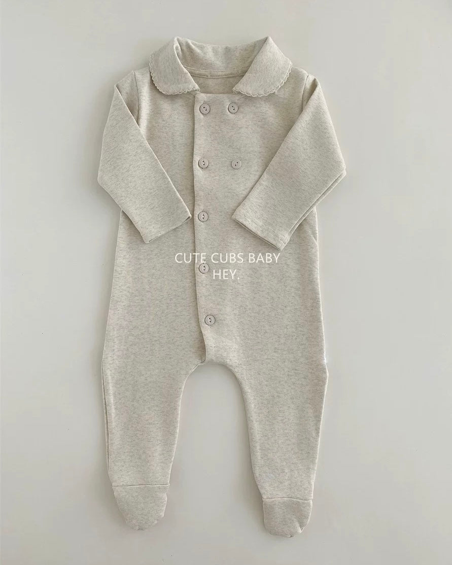 Soft Cotton Buttoned Long Sleeve Foot-covering Baby Jumpsuits