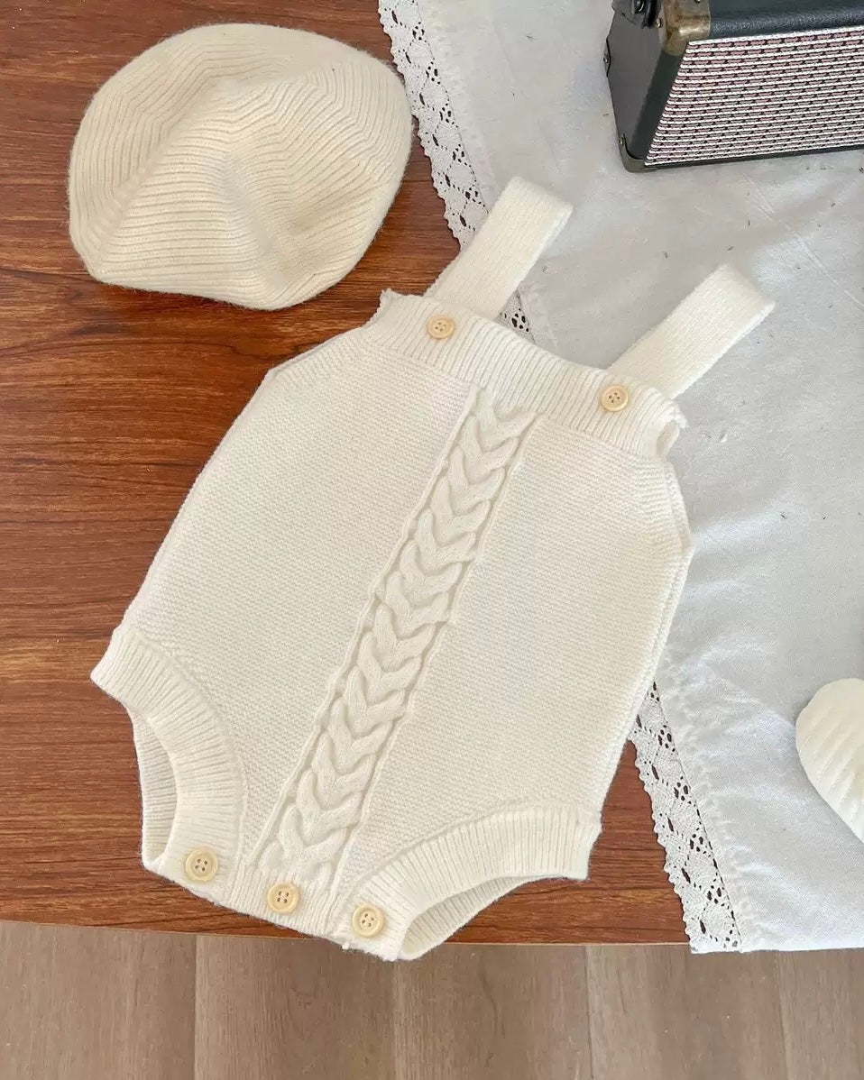 Cable-Knit Buttoned Baby Cardigan Romper