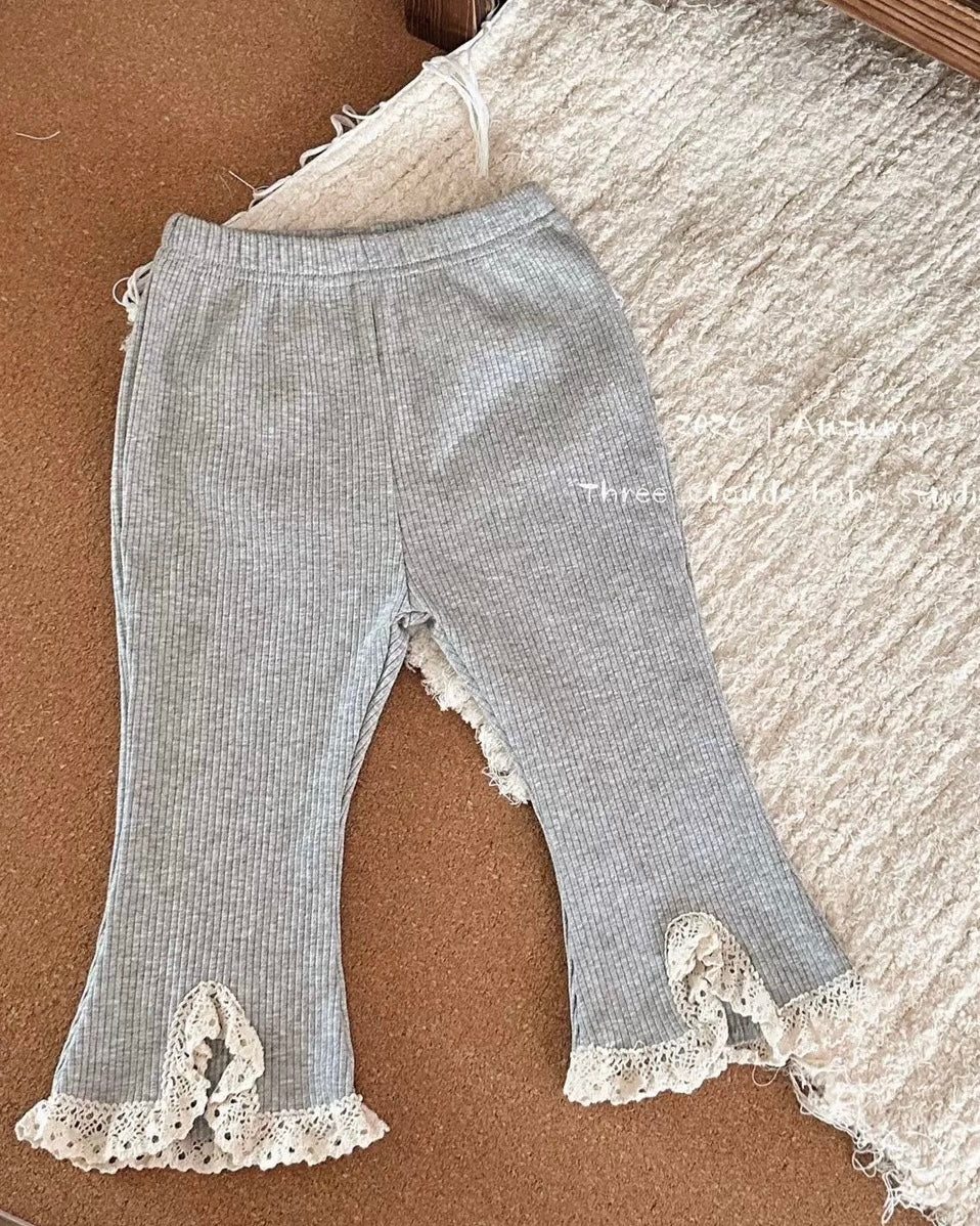 Slits Lace Decor Elastic Baby Girl Bell Bottoms