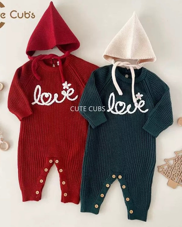 Love Letter Crochet Knitted Long Sleeve Baby Jumpsuits